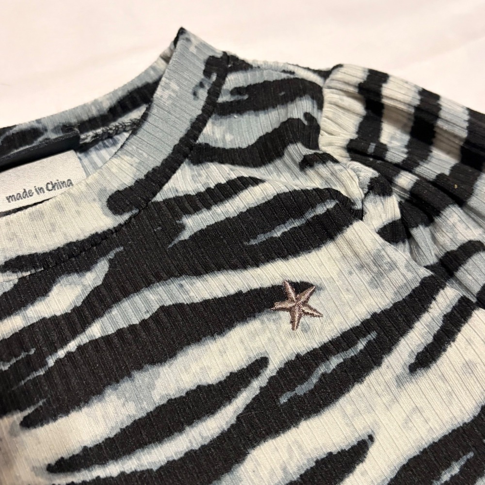 LIKE FLO Gorgeous Zebra Print Ribbed Long Sleeve top with star embroidery - Picture 8 of 14